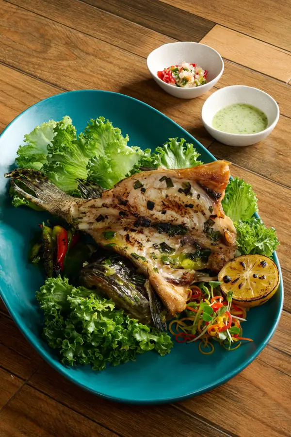Char-grilled grouper with green chilli salsa